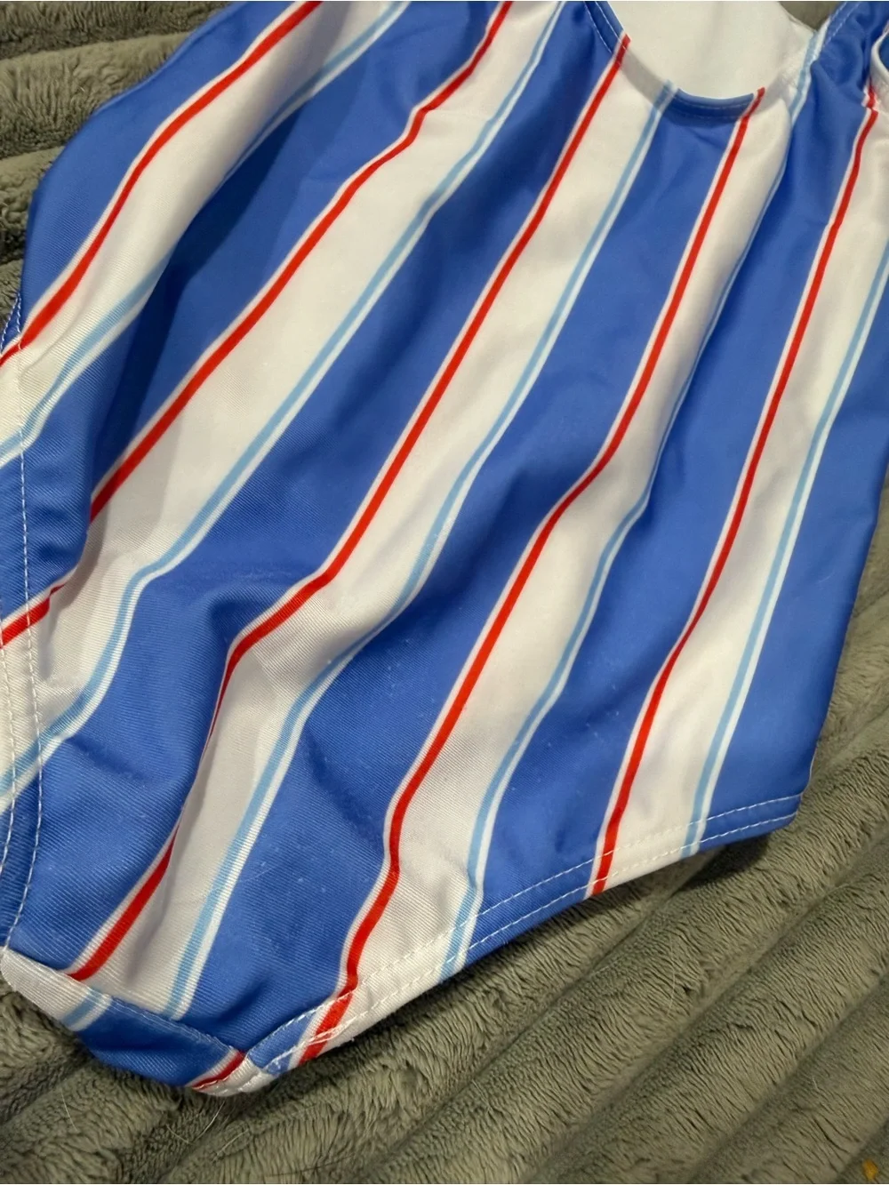 Girls Blue Striped One-Piece Swimsuit with Cartoon Friends
